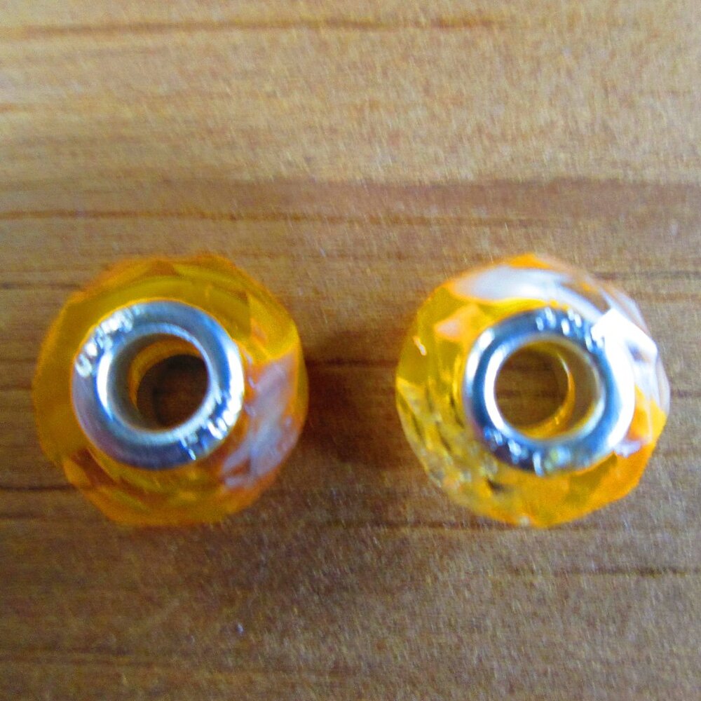 2 Faceted Orange Murano Glass European Charms - Picture 4 of 5